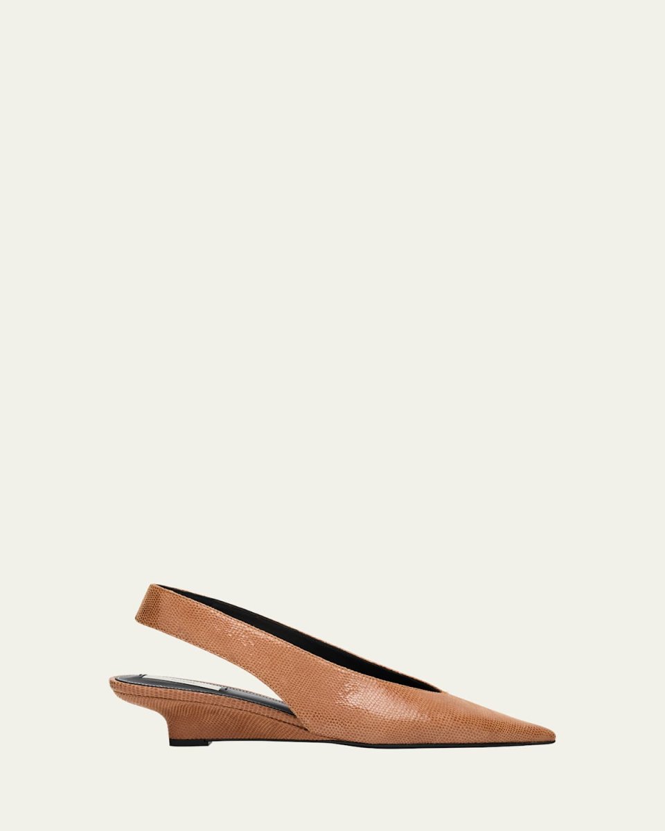 Lizard-Embossed Leather Slingback Wedge Pumps
